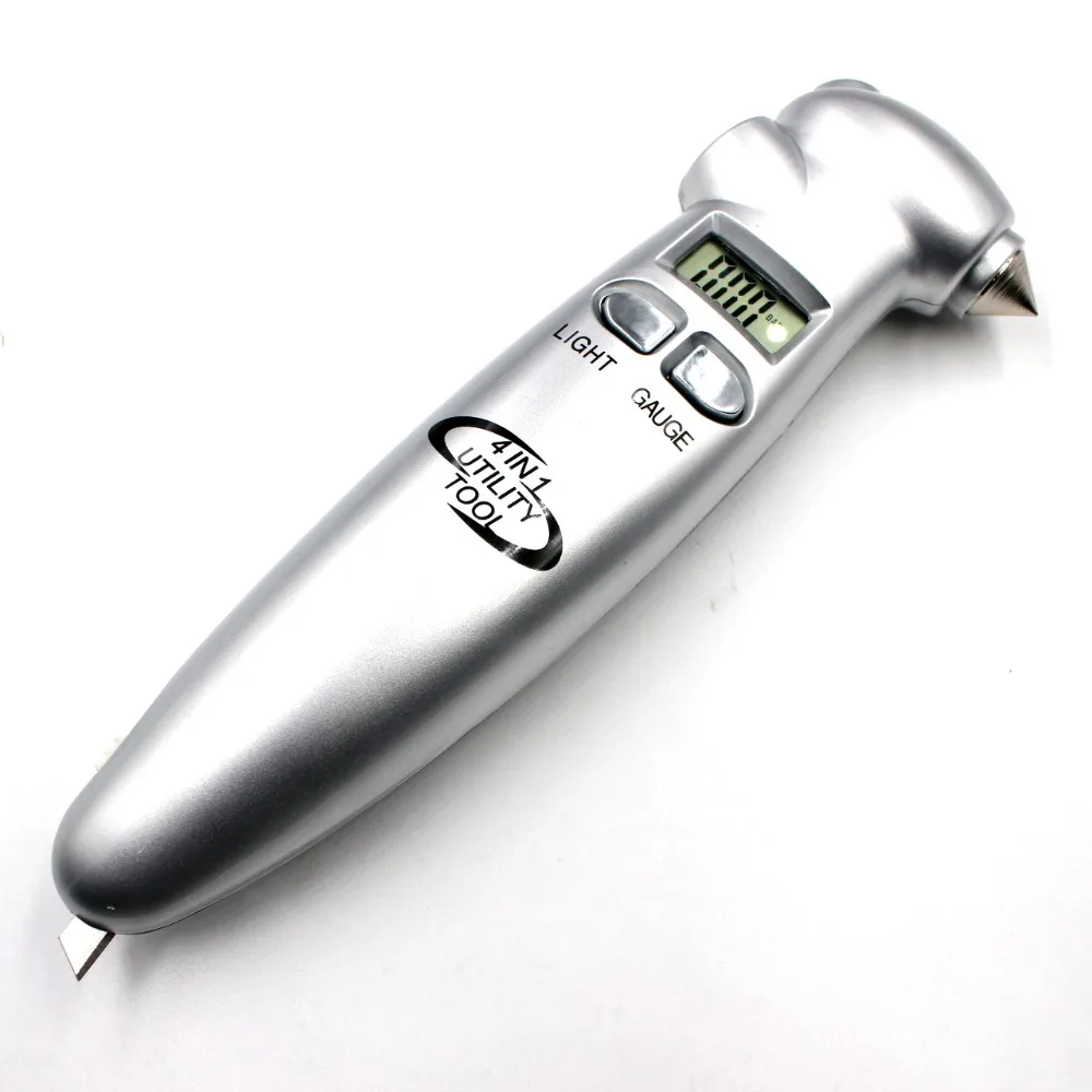 4 в 1 цифровой манометр для автомобильных шин фонарик аварийный молоток резак