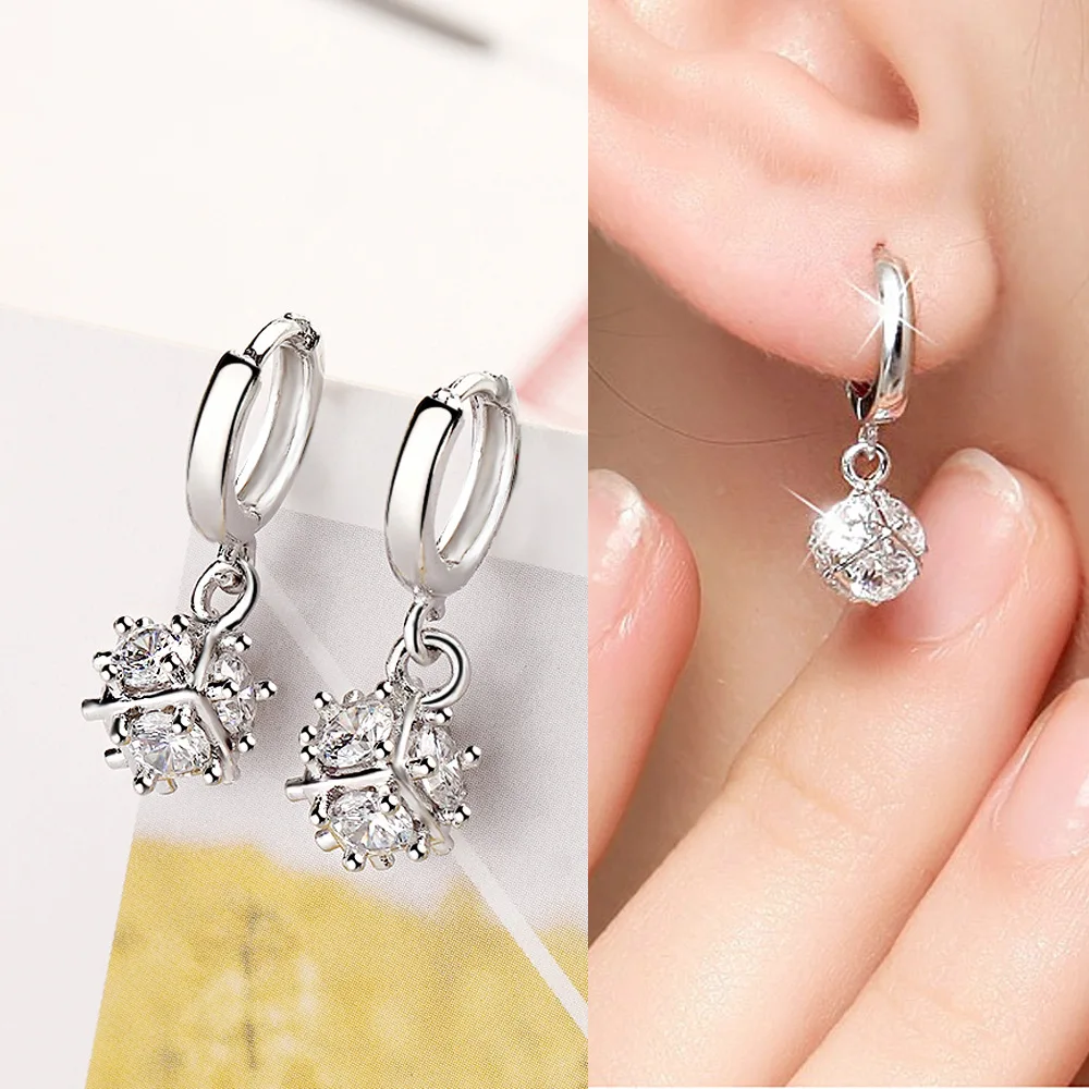 Женские серьги гвоздики с фианитом серебряного цвета|fashion stud earrings|stud earringsstud earrings