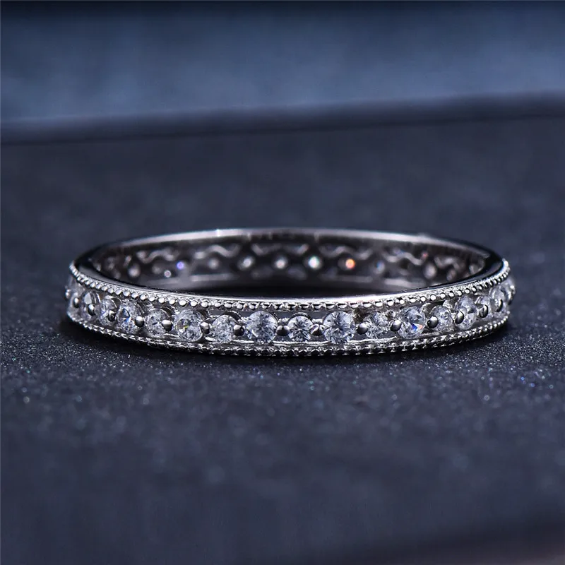 Cute Female Small Zircon Stone Ring Real 925 Sterling Silver Ring Promise Love Engagement Rings For Women