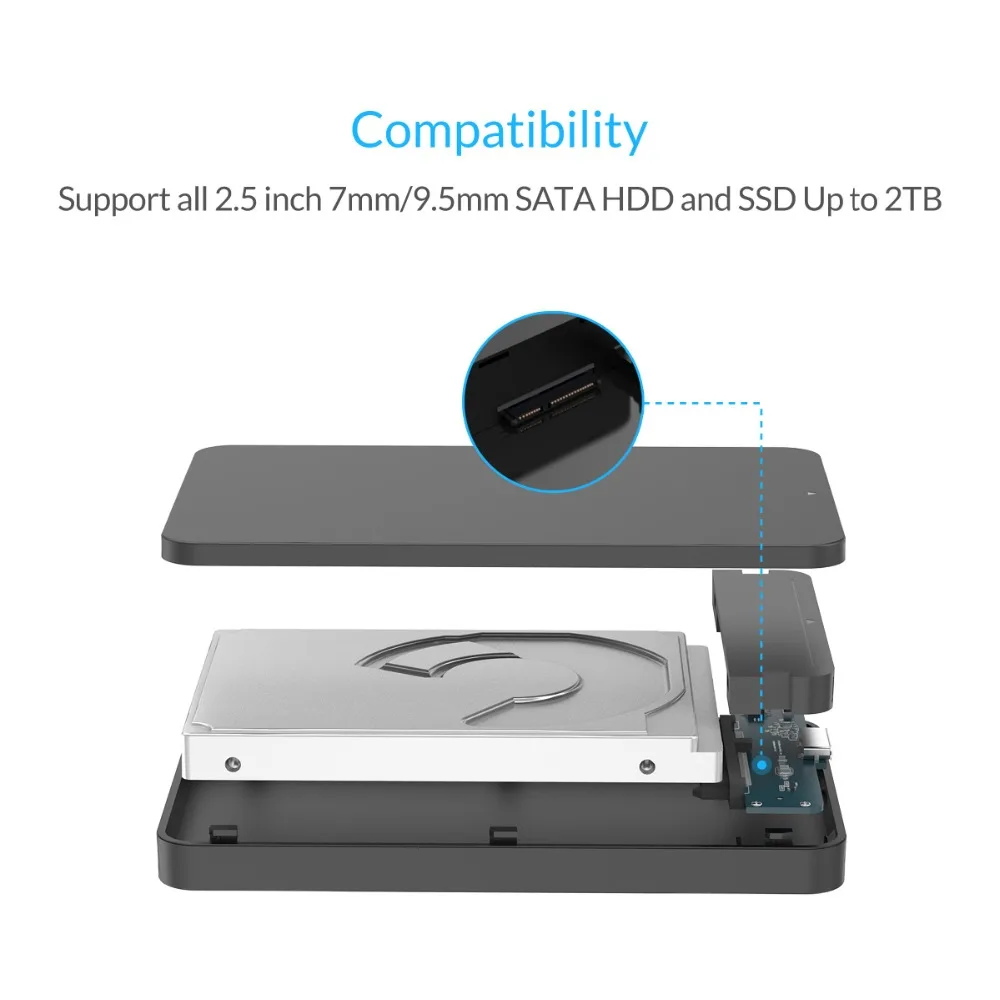 ORICO, 2,5 дюймов, корпус для жесткого диска SATA 3,0-USB 3,0, жесткий диск SSD, внешний чехол для хранения, коробка с поддержкой 2 ТБ UASP, чехол для жесткого диска без инструментов