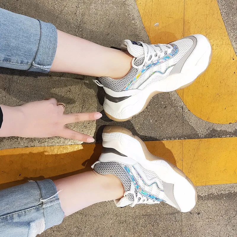 QWEDF Women's Chunky Sneakers Fashion Women Platform Shoes Lace Up Breathable Air Vulcanize Female Trainers G5-90 | Обувь