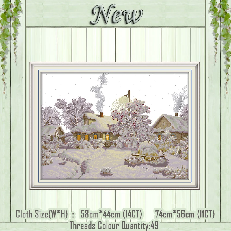 

Картина с изображением зимней деревни, рассчитана на холст, наборы DMC 11CT 14CT, Китайская вышивка крестиком, наборы для вышивки