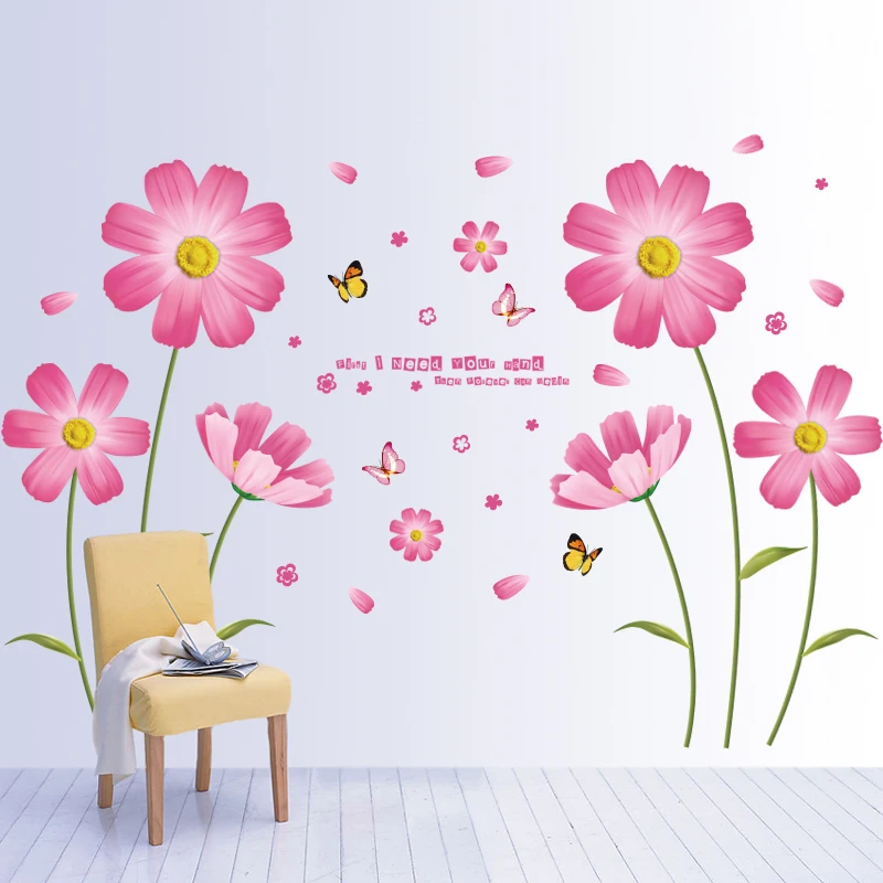 [Fundecor] PVC orange flowers butterfly leaf wall stickers for kids rooms living room bathroom kitchen decor decals poster | Дом и сад