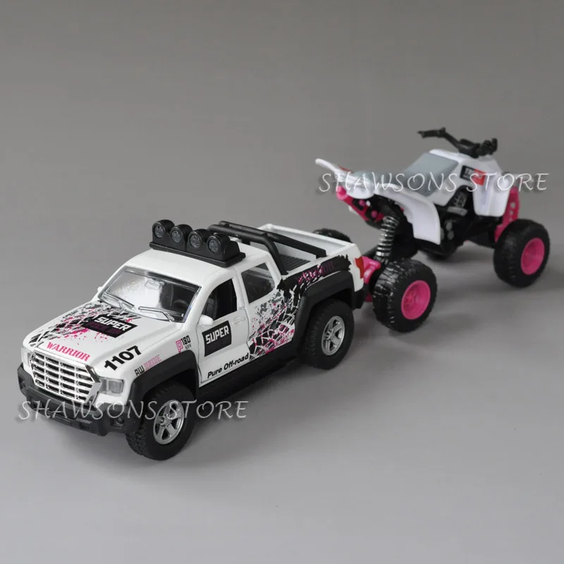Литая 1:36 Модель автомобиля игрушки Вытяните назад F150 Raptor пикап прицеп кемпер Ван ATV звук и светильник