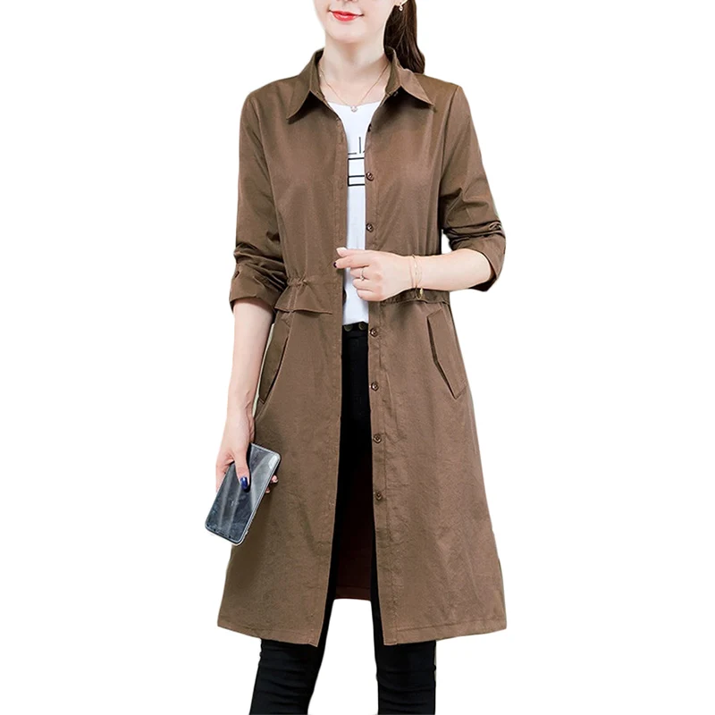 

Windbreaker Female Long Korean Spring Autumn Coat 2022 New Women Shirt Trench coats Fashion Womens Plus size Brown Overcome F283