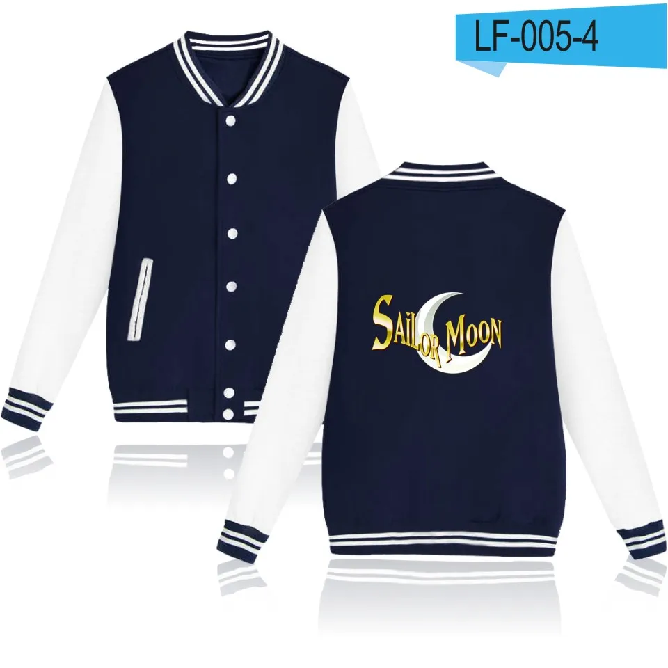 navy blue and white LUCKYFRIDAYF Tsukino Усаги монолитная бейсбольная куртка толстовка женская толстовка аниме Сейлор Мун зимние толстовки Женская куртка одежда - Цвет: navy blue and white