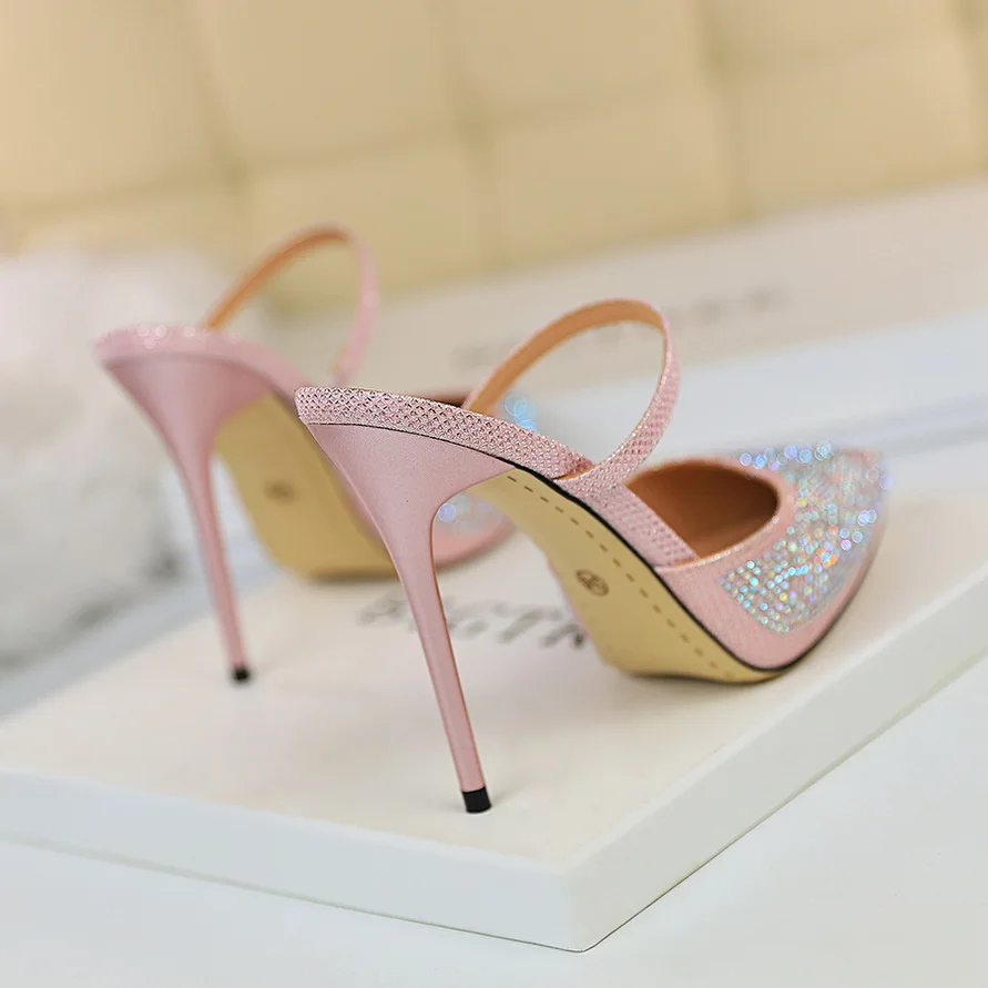 

2019 Fashion New Women Slippers Women Pumps Crystal Women High Heels Sandals Sexy Pointed 11cm Wedding Shoes Party Women Shoes