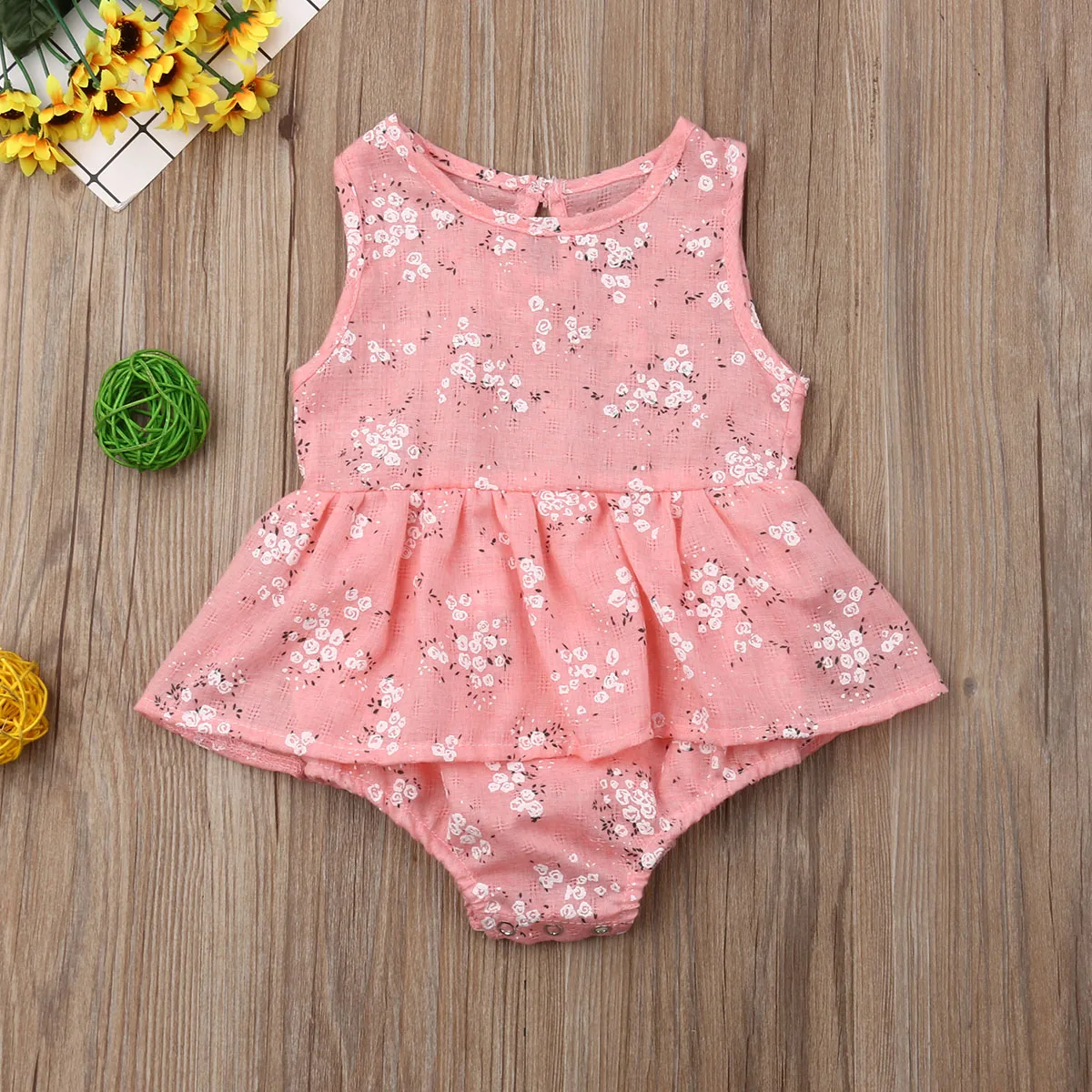 Летние Боди для новорожденных девочек Одежда без рукавов с цветочным принтом