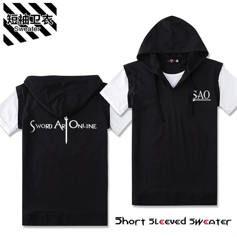 18 Аниме SAO Sword Art Online, косплей костюм, короткий рукав, футболка с капюшоном, летняя унисекс толстовка с капюшоном, поддельные топы из двух частей - Цвет: 18