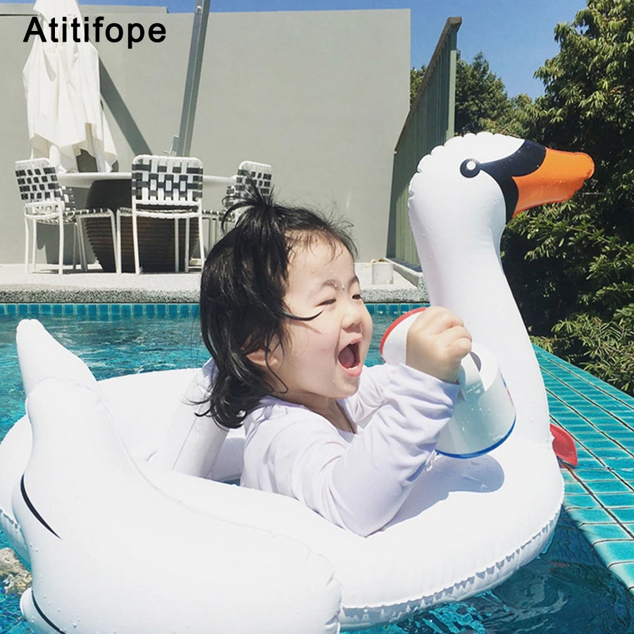 

Children Inflatable Seat Float Baby Plastic Safe Cute Seat Float White Swan Float Swim Ring Water Baby Summer Water Toys