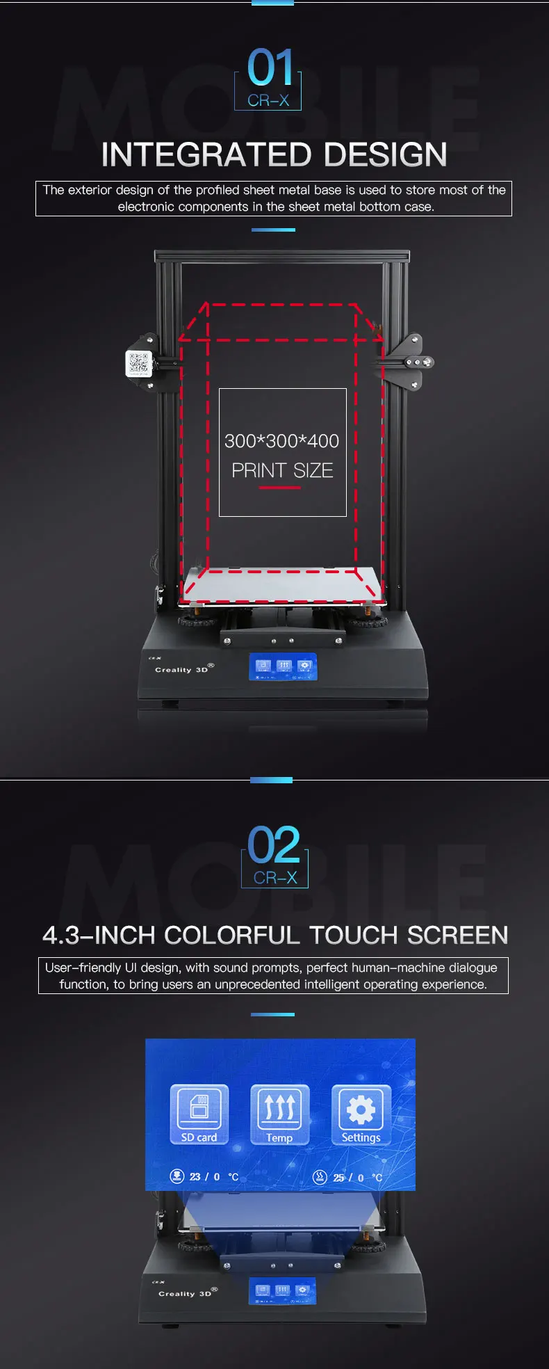 CR-X 3d принтер двойной-цветная насадка DIY комплект сенсорный экран большой размер печати двойной охлаждающий веер Creality 3D CR-X