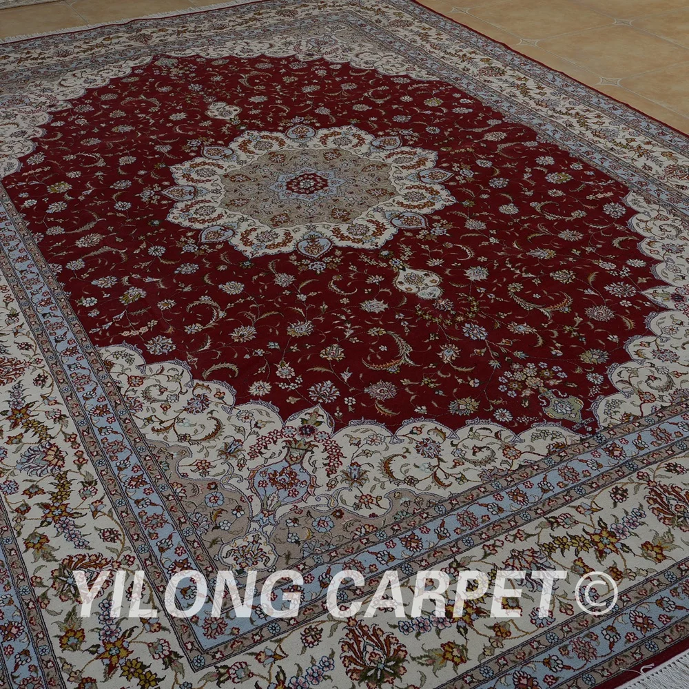 Yilong 10'x14' ручные шерстяные коврики красный ручной работы Изысканный
