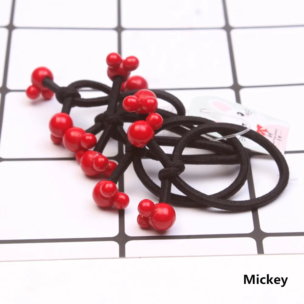Mickey 10 шт./компл. модные милые эластичные резинки для волос красные бусины резинки для волос хвост держатель Lovely Heart ожерелье с Микки-Маусом резинка для волос аксессуары для волос - Цвет: Mickey