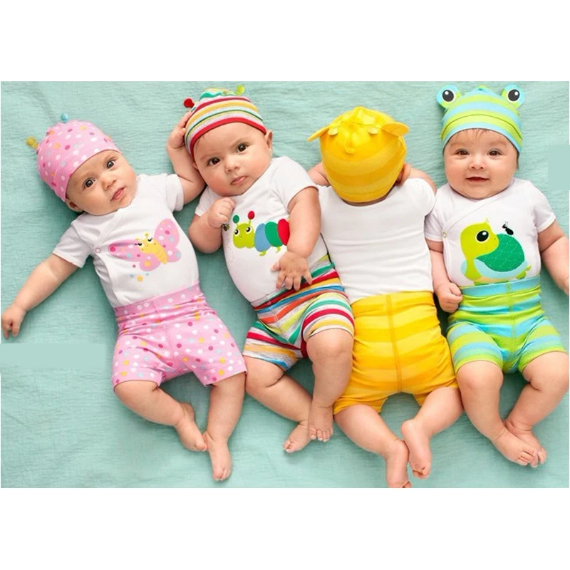 Newborn Baby Boy Girls Sets Infant Summer Casual Clothing Bodysuits+Shorts+Hat 3 Piece Suit Toddler 8 Style Cotton Costumes | Детская