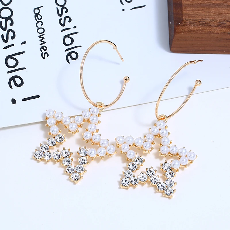 Духан Новое поступление жемчужные серьги преувеличенные золотые Стразы