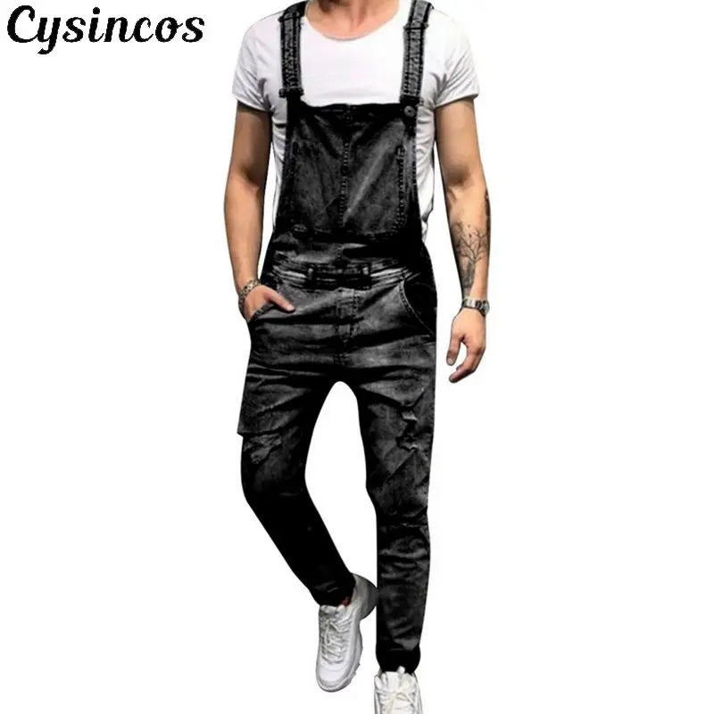 CYSINCOS новинка 2019 уличная мода мужские рваные джинсы комбинезоны Hi street потертые