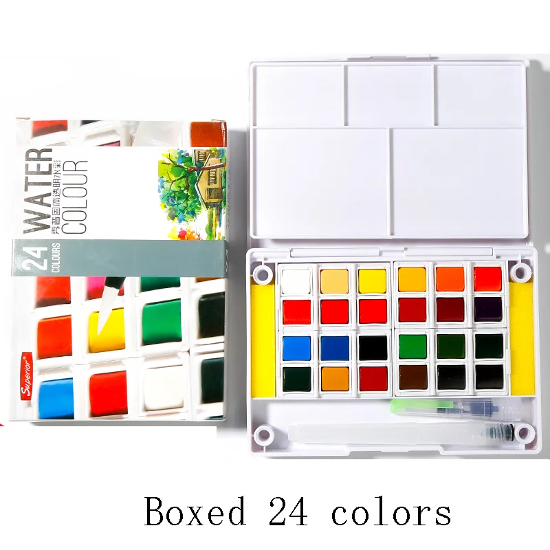 24 Colors Set Превосходный 48 цветов Набор для рисования с кистью яркий цвет портативный пигмент для рисования для студентов - Цвет: 24 Colors Set