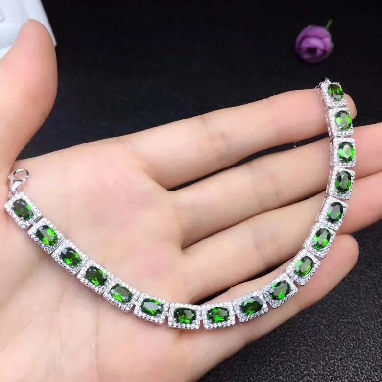925 silver inlaid natural green diopside bracelet 17p4*6Multiple gems. Deluxe Style Beautiful jewelry. | Украшения и аксессуары