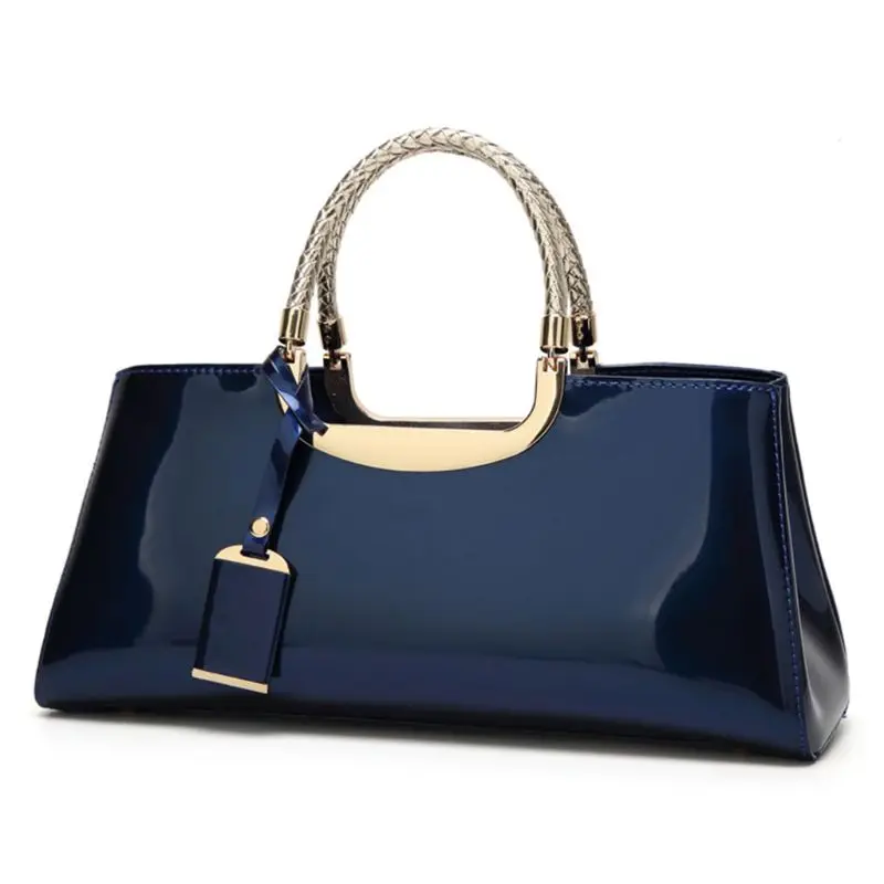 dark blue Высококачественная модная лакированная кожаная сумка на плечо, Женская вечерняя сумка-портфель, сумки «кросс-боди» с ручками сверху - Цвет: dark blue