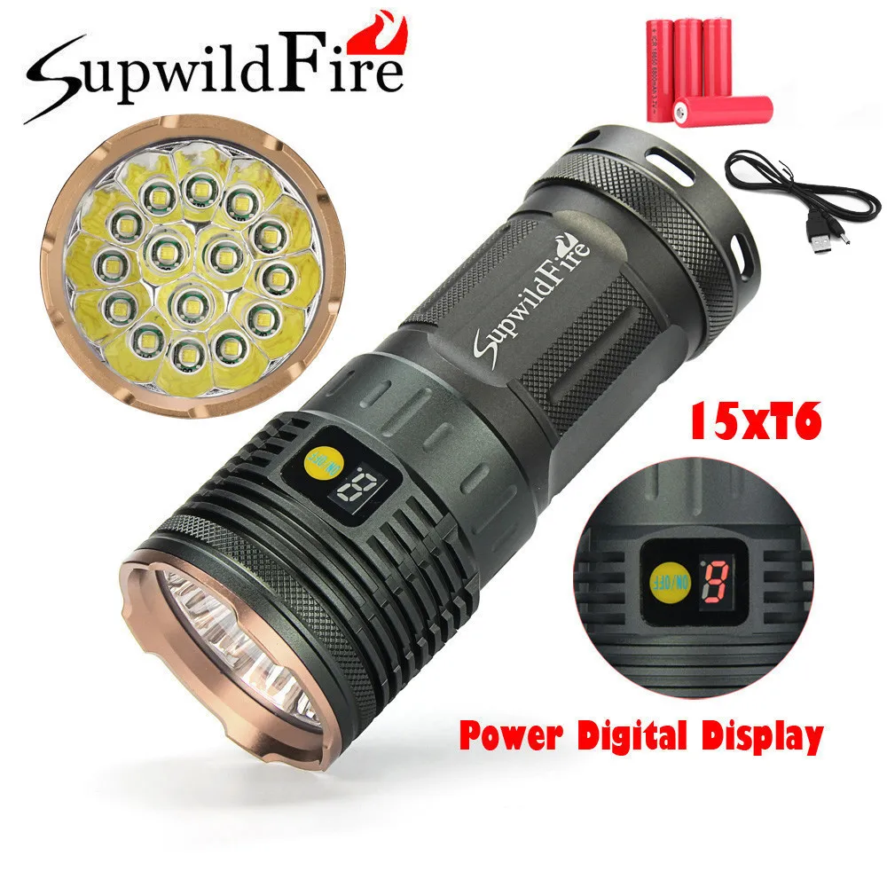 ISHOWTIENDA фонарик крепкий и прочный Supwildfire 50000LM 15 x XM-L T6 светодиодный Мощность цифровой Дисплей Охота фонарик# G30