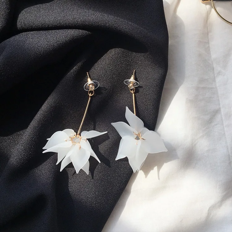 Модные украшения простые женские длинные серьги в виде лепестков лотоса