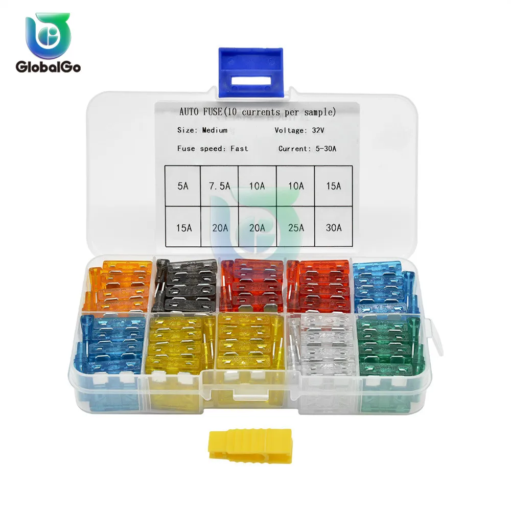 100pcs/Lot Mixed Mini Blade Fuse 5A 10A 15A 20A 25 30A AMP Set For Truck Boat Auto Car Fuse Clip Removal Tool