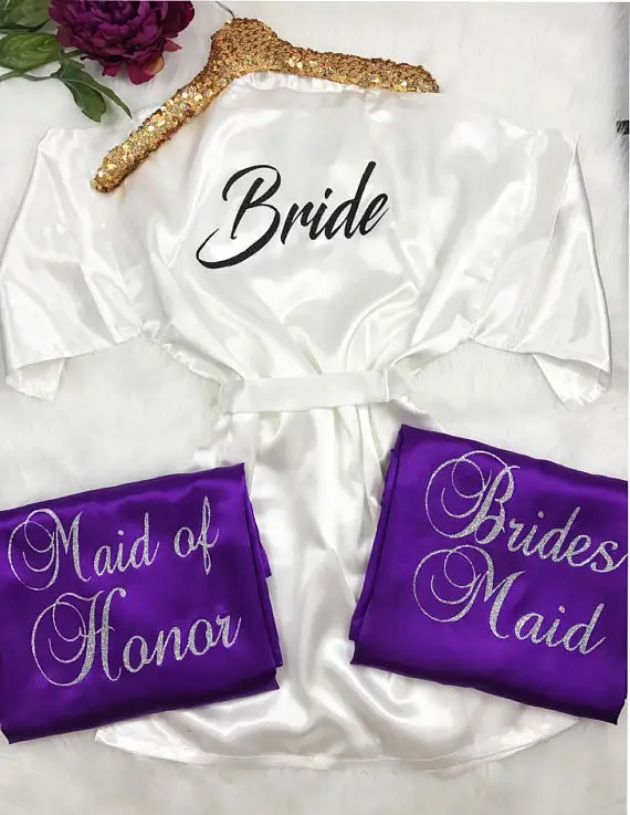 

customized Wedding Bride Bridesmaid maid of honor Lingerie satin silk pajamas Bachelorette robes kimonos gowns party favors