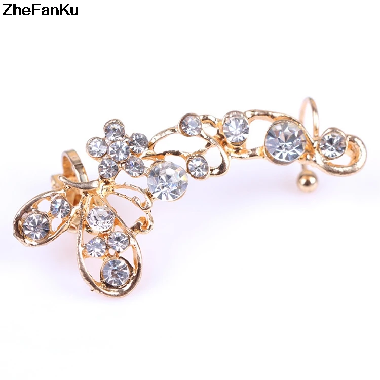 Женские серьги каффы в стиле ретро с кристаллами виде бабочки|clip earrings|ear cuff earringscuff