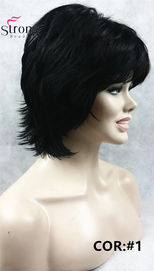 StrongBeauty короткий светло-коричневый подчеркивает Feathery Shaggy полный синтетический парик выбор цвета - Цвет: #1