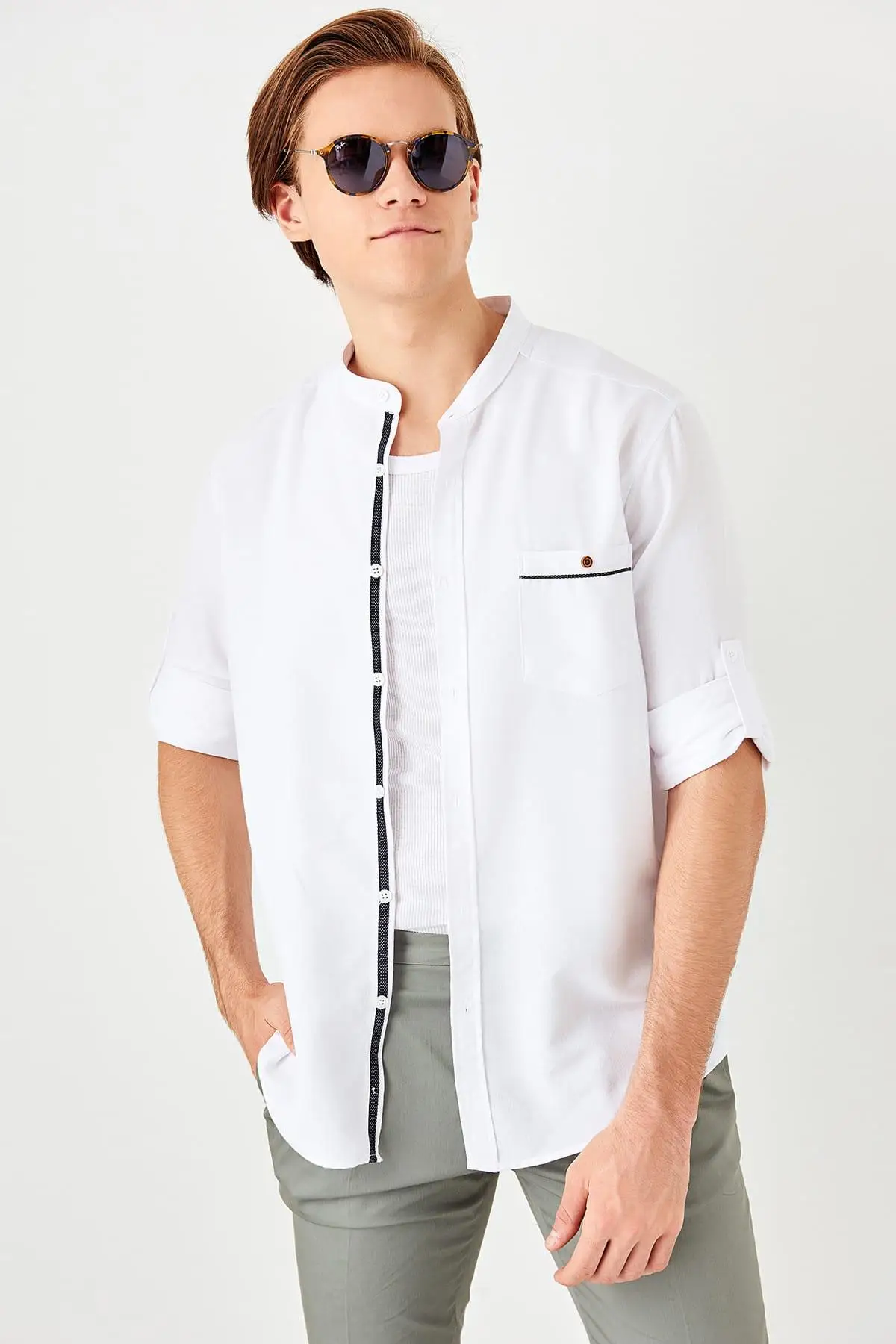 Trendyol белая мужская с вырезом лодочкой Pat Six Ekstraforlu длинным рукавом Slim Fit новая