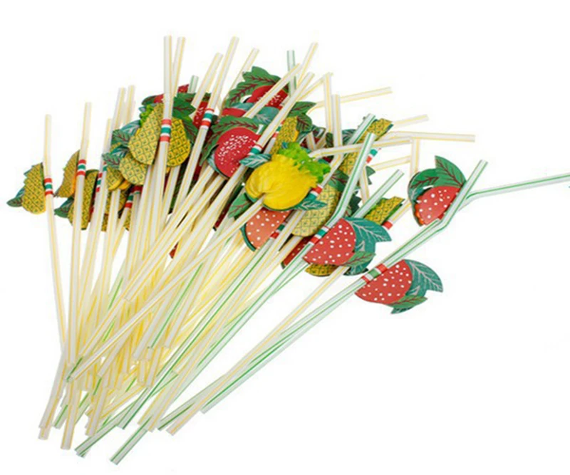 50pcs/lot 24cm 3D Party Straw Multicolor Fruit Plastic Straw Cocktail Drinking Straw Party Decoration drink decor