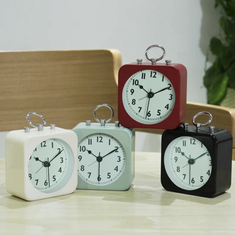 Retro 3.5 inch Metal Square Mute table Alarm Clock with Pull Ring for Home Office Bedroom | Дом и сад