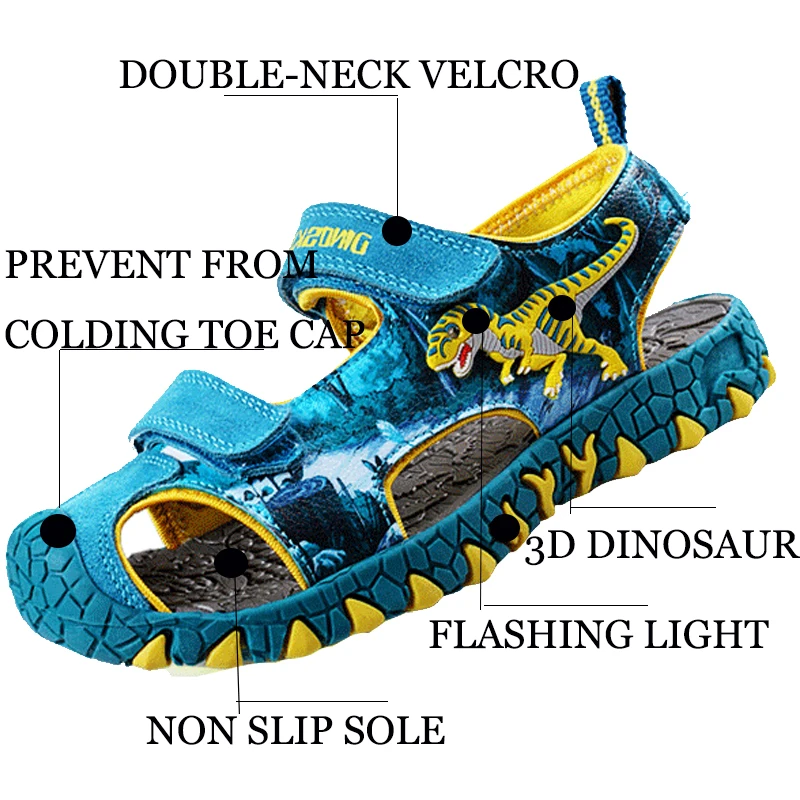 Сандалии детские пляжные с динозавром босоножки для мальчиков размеры 27 34 лето