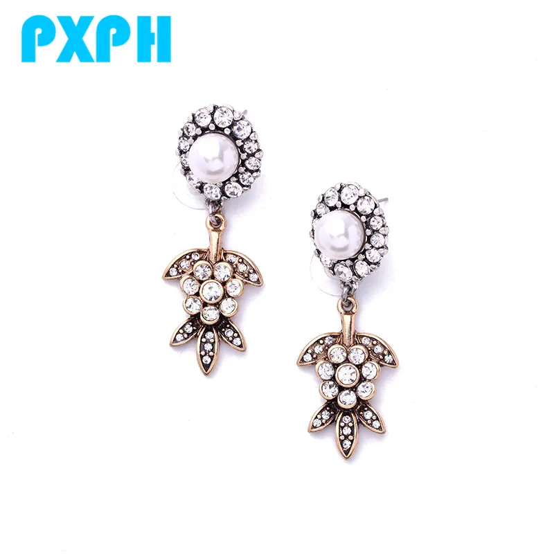 Ретро Роскошные Имитация жемчуг Хрустальный цветок Длинные Висячие серьги для