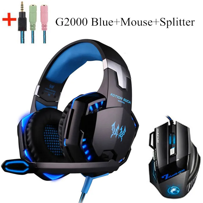 2000 BLUE MOUSE Kotion каждый G2000 Игровые наушники глубокий бас гарнитура с микрофоном светодиодный светильник для ПК компьютера PS4 xbox One Tablet Gamer - Цвет: 2000 BLUE MOUSE