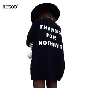 Женский трикотажный свитер RUGOD, с V-образным вырезом, длинным рукавом, вышитыми буквами на спине, в уличном стиле, большого размера, GD088, 2020