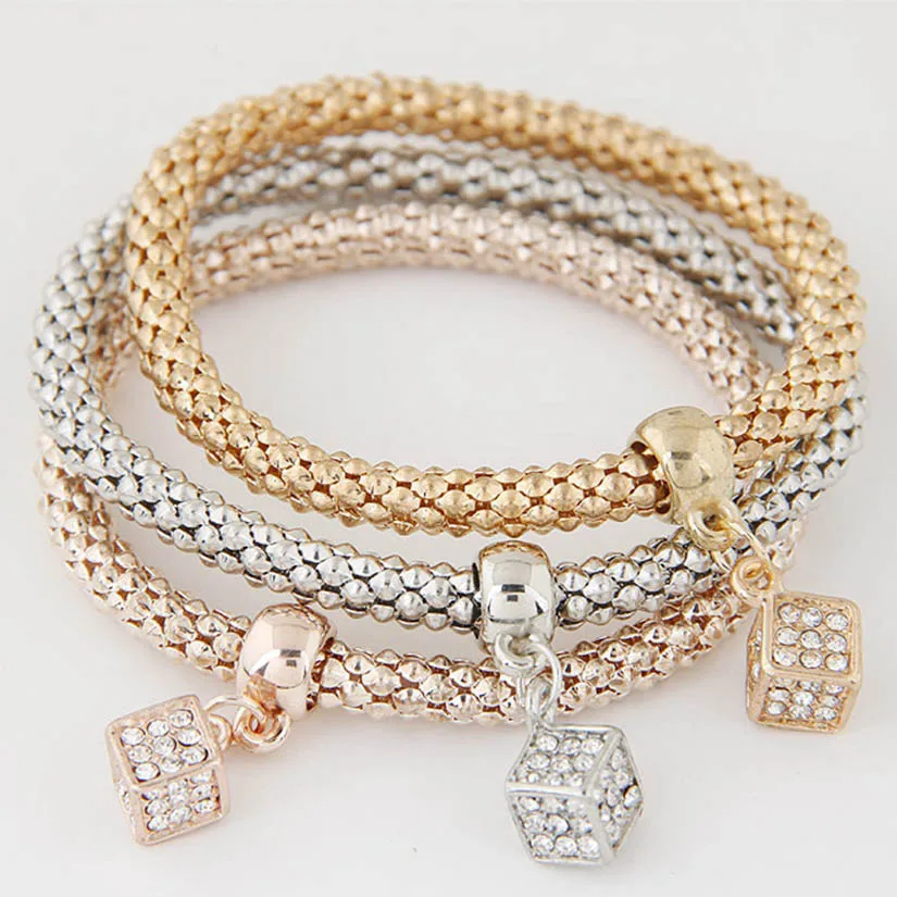 3 шт./компл. браслет с подвеской в виде совы и сердца Золотой/покрытый серебром