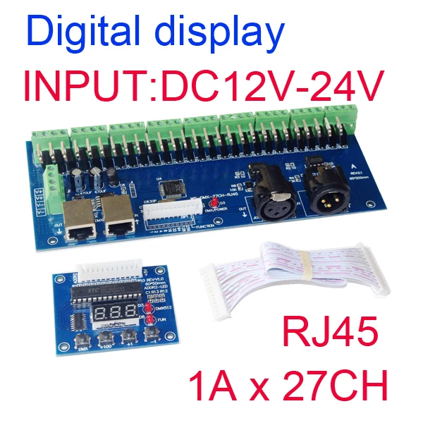 2015 New Version high power DC12V-24V DMX-27CH-RJ45-led dimmer 1A*27CH decoder for led RGB strips lights | Освещение
