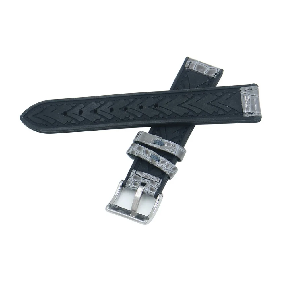 BEAFIRY 20mm 22mm python pattern Leather+Silicone Rubber Watch Band Straps Grey Brown Black Sweatproof Waterproof Watchband Belt