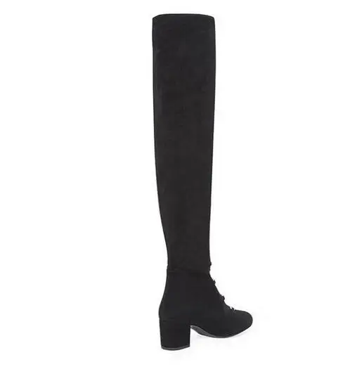 Новое поступление 2019 г. зимние женские замшевые сапоги с пряжкой черные ботфорты