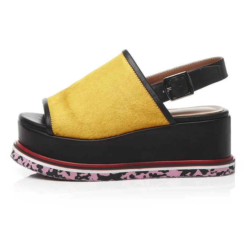 Конского волоса Платформы peep toe дамы женская обувь сандалии Удобные летние