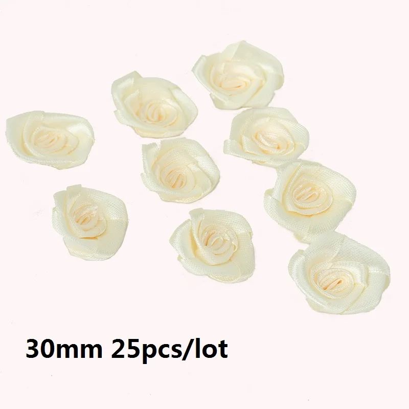 3cm Ivory Шелковый 15/20/30 мм мини цветы-розочки головка атласной лентой лук Свадебные украшения искусство ремесла Сделай Сам вечерние домашней одежды Декор поставки - Цвет: 3cm Ivory