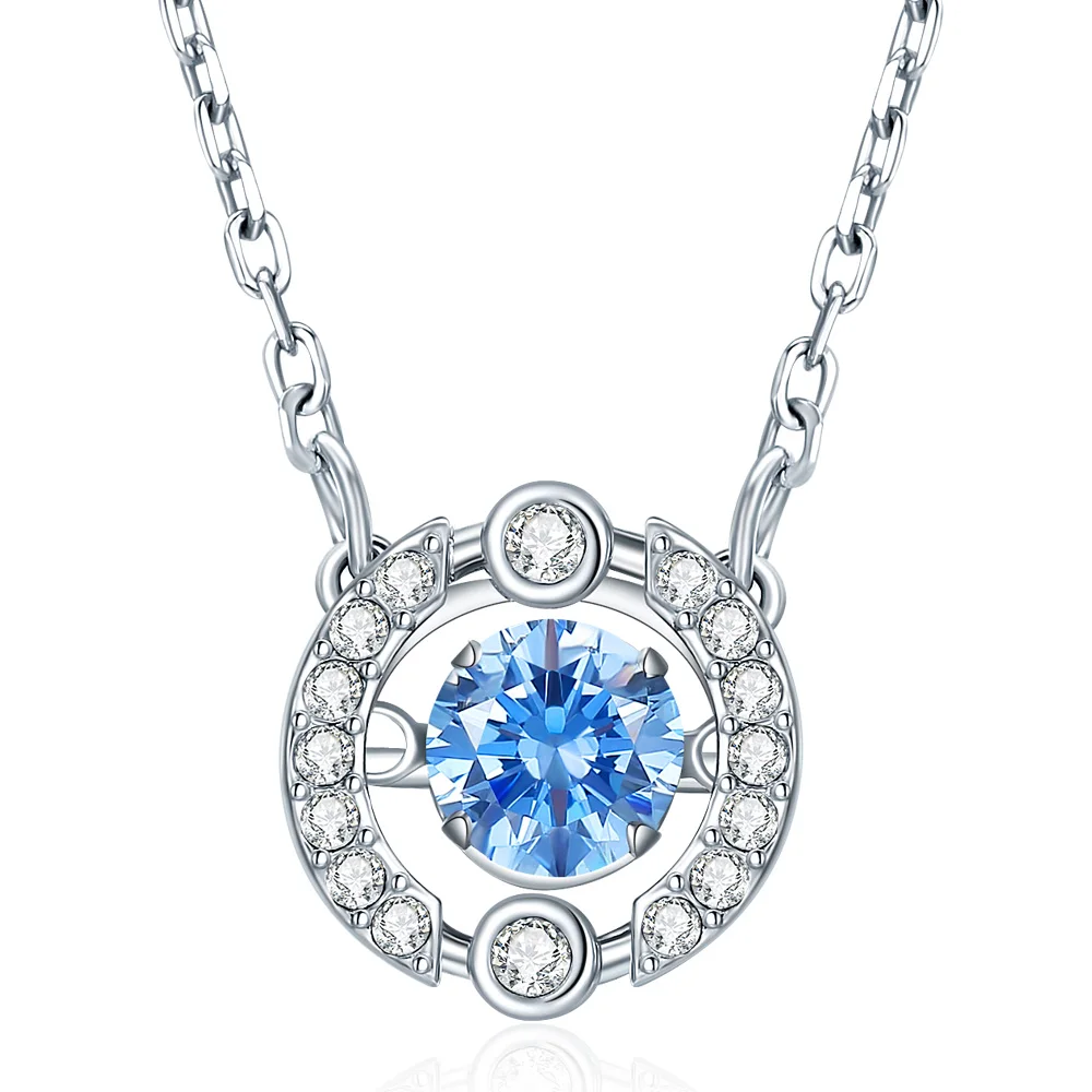 Viennois 925 пробы Серебряная цепочка Ожерелье движение Круглый Круг проложили Стразы кулон кристалл для женщин ювелирные изделия - Окраска металла: Bule