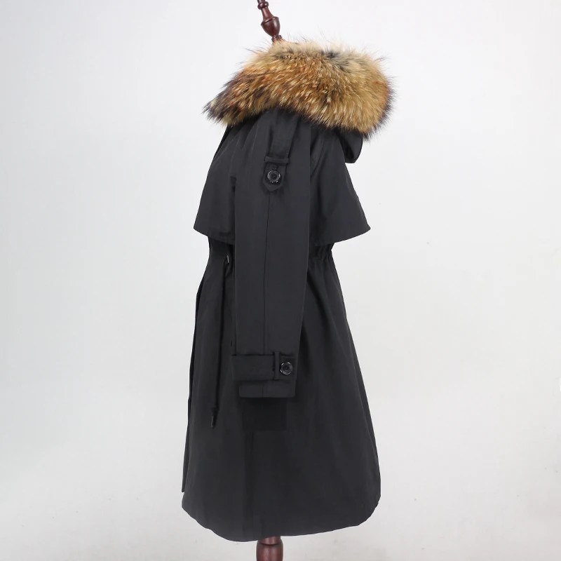 OFTBUY, водонепроницаемая парка, натуральное меховое пальто, зимняя куртка для женщин, воротник из натурального меха енота, капюшон, подкладка из натурального кроличьего меха, съемная
