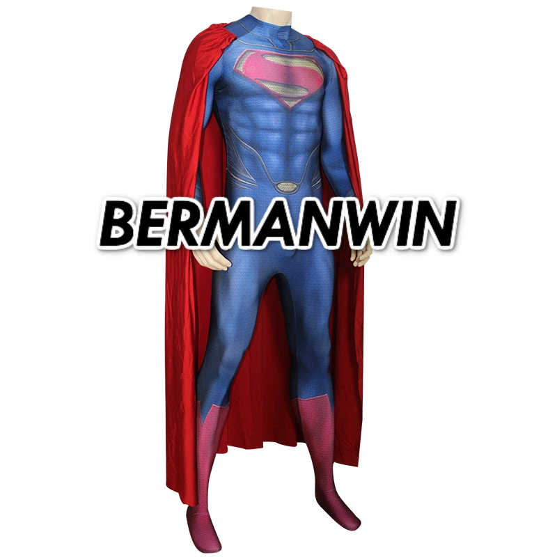 BERMANWIN высокое качество мышечный оттенок Костюм Супермена взрослый 3D принт Человек из стали лайкра костюм фильм Супермен Косплей Костюм