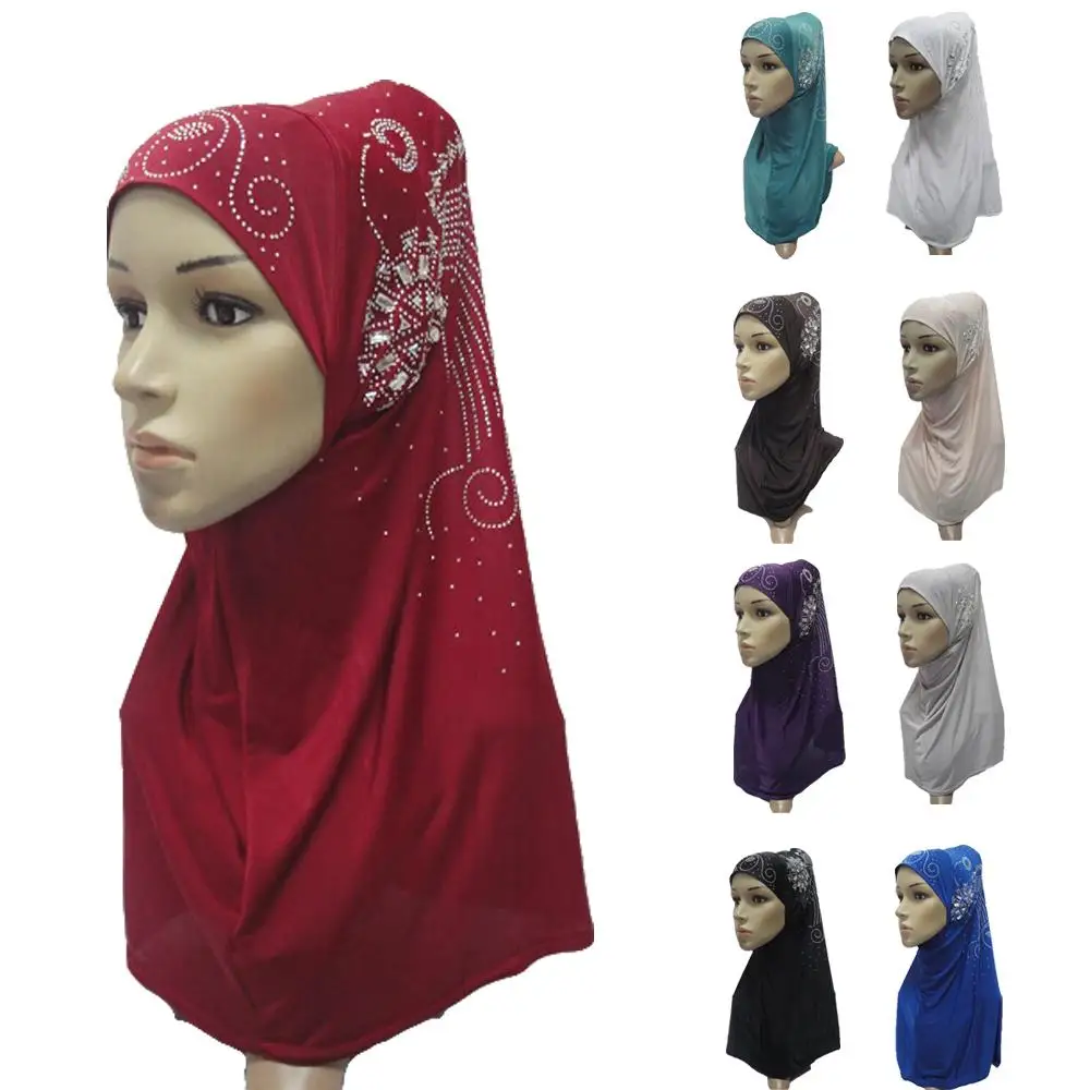 Женский мусульманский шарф со стразами Amira Hijab накидка на голову с арабским