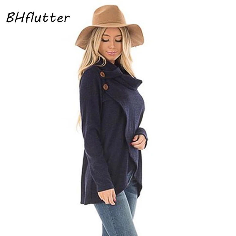 BHflutter Turtleneck 2018 Pullover Women Fashion Buttons Long Sleeve Knitted Sweater Female Cross Casual Winter Sweaters Jumpers | Женская