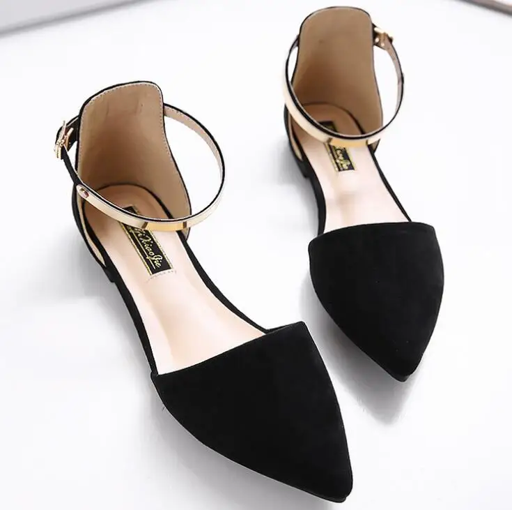 Для женщин острый носок балетки на плоской подошве с металлической ботильоны