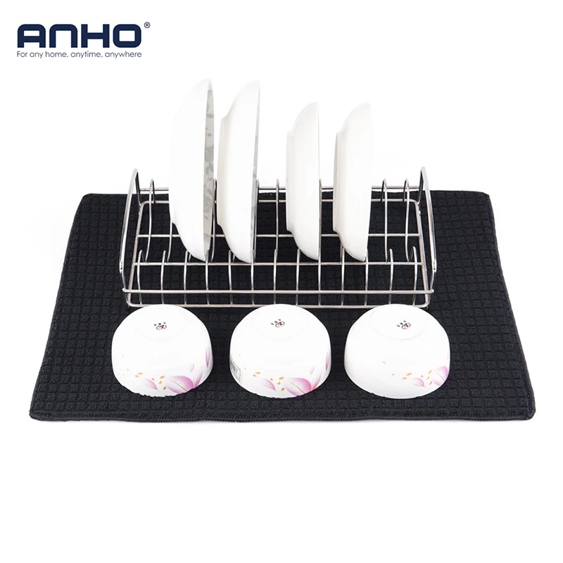 ANHO коврик для сушки посуды 15x20 дюймов для кухни, чашки, бутылки, посуда, бар, подушка, коврик, Прямоугольная Черная, украшение стола, полиэстер