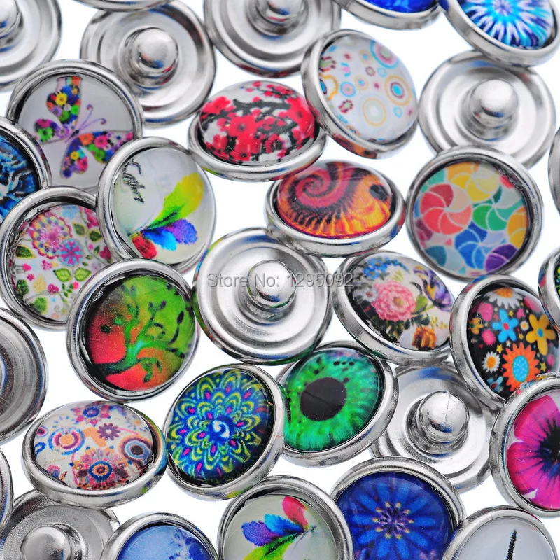 

50Pcs Wholesale Mixed Glass Cabochon 4.5mm Mini Snap Buttons Fit Bracelets Jewelry Making Charms 12mm